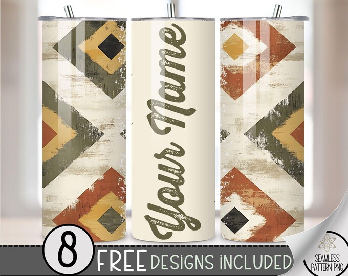 Add Your Name Boho Cowgirl Tumbler Wrap, Faded Southwestern 20 oz Aged Western Tumbler File, Digital Aztec Tumbler Wrap Design Download