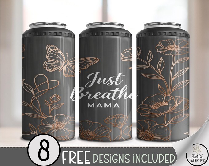 Just Breathe Mama PNG, 4-In-1 Can Cooler Wrap, Simple Sublimation Design, Digital Download, B999
