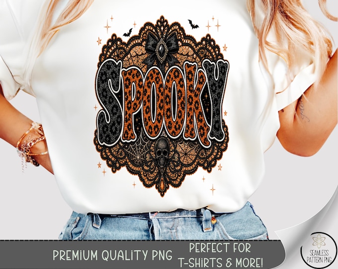 Spooky T-shirt PNG, Leopard Print Sublimation Design, Gothic Halloween DTF Shirt File, Digital Download, B10224