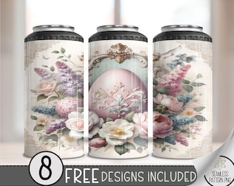Shabby Chic Easter 4 in 1 Can Cooler Wrap, Easter Egg 4in1 Tumbler PNG, Floral 16 Oz Can Cooler Sublimation Design, Rococo Grand Millennial