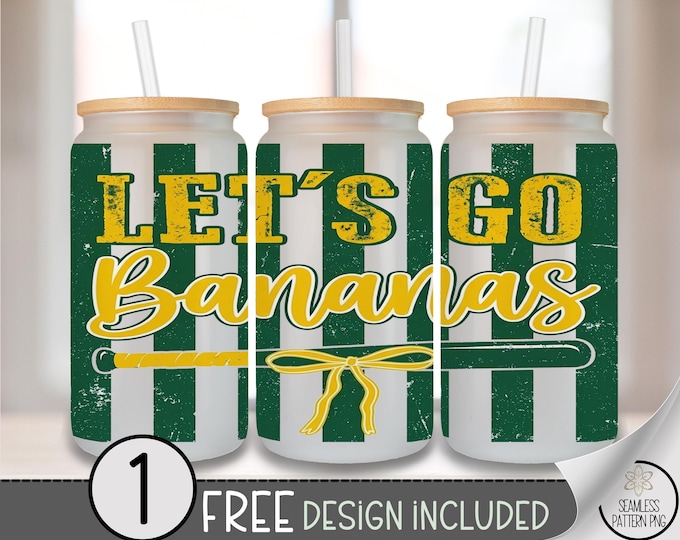 Let's Go Bananas Glass Can Wrap, Sporty 16oz Tumbler Sublimation Design, Retro PNG File, Digital Download, B10213