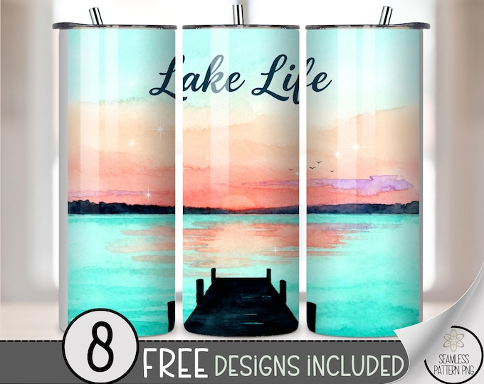 Lake Life 20 oz Tumbler Wrap, Serene Sublimation Design for Straight Tumblers, Peaceful PNG File, B10078