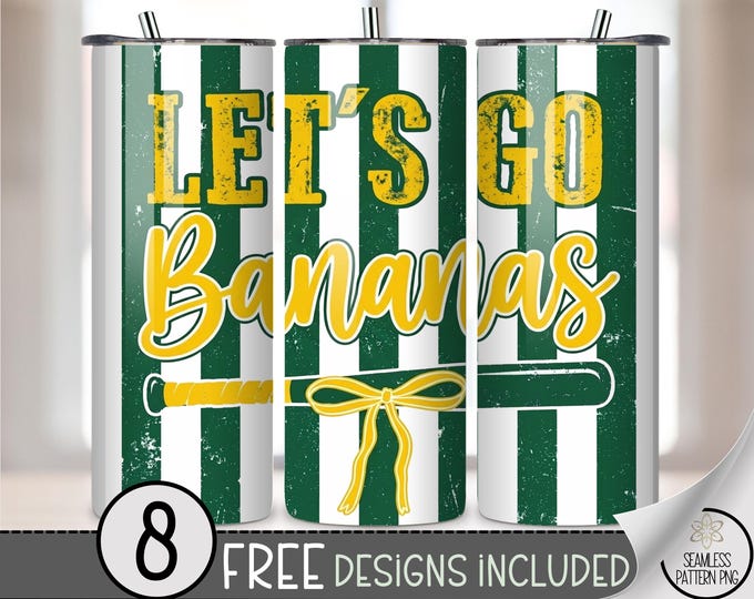 Let's GO Bananas 20 oz Tumbler Wrap, Sporty Sublimation Design for Straight Tumblers, Retro PNG Files, B10213