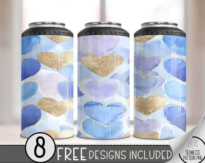 Seamless Valentine's Day 4 in 1 Can Cooler Wrap, Simple Heart 4in1 Tumbler PNG,  Heart Pattern 16 Oz Can Cooler Sublimation Design,Vday Love