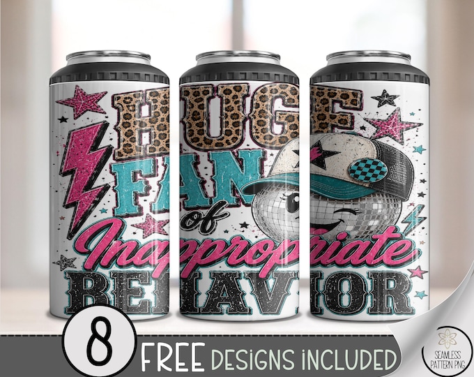 Inappropriate Behavior 4-in-1 Can Cooler Wrap, Leopard Glam-Rock Sublimation Design, Digital Download, B10316