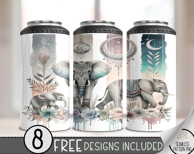 Elephant 4 in 1 Can Cooler Wrap, Jungle 4in1 Tumbler PNG, Safari 16 Oz Can Cooler Sublimation Design, Celestial Moon Hard Can Design, A53