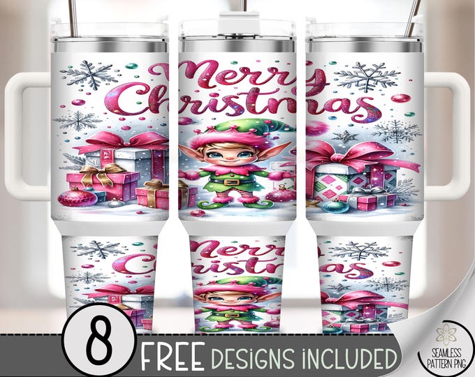 Christmas 40 oz tumbler wrap: Xmas Elf Sublimation Design, Colorful Holiday PNG Files, Playful Merry Christmas Design A575
