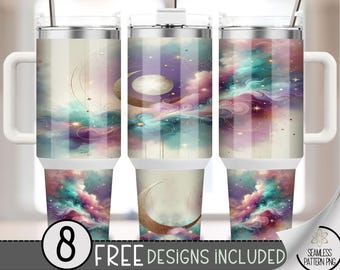 Moon 40oz Tumbler Wrap, Celestial Tumbler Sublimation Design,Boho Starry Galaxy 40oz Quencher Tumbler Wrap PNG,Stars & Sky Quencher Wrap, A7