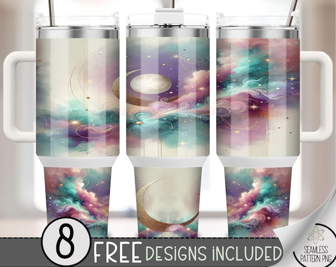 Moon 40oz Tumbler Wrap, Celestial Tumbler Sublimation Design,Boho Starry Galaxy 40oz Quencher Tumbler Wrap PNG,Stars & Sky Quencher Wrap, A7
