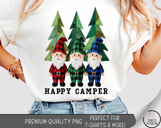 Camping Gnome T-Shirt PNG, Cute Gnomes, Sublimation Digital Download, Outdoor Campers, Happy Camp, A794