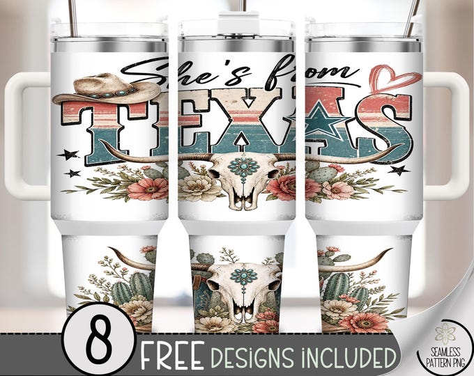 Texas Cowgirl 40oz Tumbler Wrap, Western Skull Sublimation Design, Digital Download, B10524