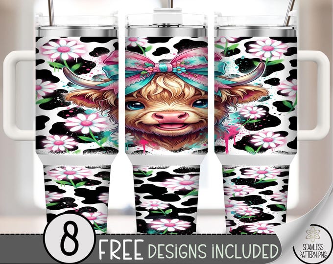 Boujee Cow, 40 oz Tumbler Wrap, Glam Cow Design, Coquette Cow, Digital Download, B889