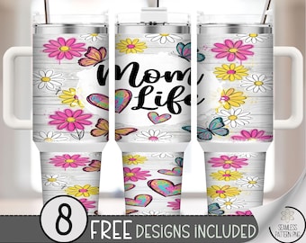 Mom Life Tumbler Wrap, Mother's Day Sublimation Design, Floral Butterflies (Digital Download) B910