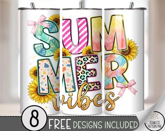 Summer Vibes 20 oz Tumbler Wrap, Trendy Sublimation Design for Straight Tumblers, Leopard PNG File, Digital Download, B10178