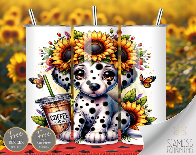 Cute Dalmatian Coffee Tumbler Wrap, Sunflower 20 oz Straight Tumbler Sublimation, Floral Skinny Design Files, Butterfly Tumbler Files