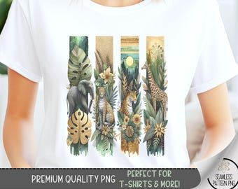 Safari T-Shirt Design, Leopard PNG, Elephant Sweatshirt PNG, Cheeta Art, Tropical Sublimation Designs for Shirts, Giraffe Tshirt PNG, A48