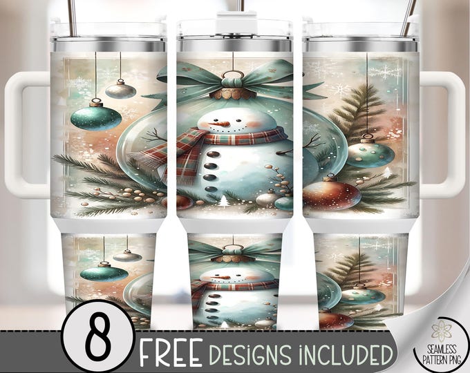 Snowman 40 oz tumbler wrap: Snowman Holiday Sublimation Design, Vintage Festive PNG Files, A553