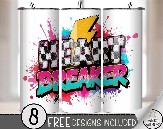 Retro Heartbreaker 20 oz Tumbler Wrap PNG, Trendy Graffiti Design, Edgy Bold Energy, Vintage 80s, Digital Download for Sublimation, B802