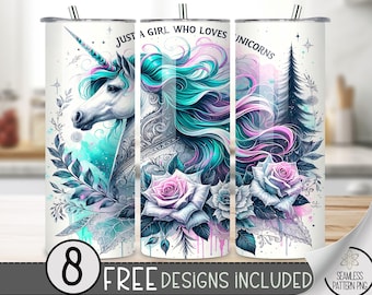 Unicorn Tumbler Wrap, Sparkly Pretty Unicorn 20Oz Tumbler Wrap, Horse 20Oz Skinny Sublimation Tumbler Design Instant Digital Download