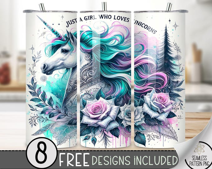 Unicorn Tumbler Wrap, Sparkly Pretty Unicorn 20Oz Tumbler Wrap, Horse 20Oz Skinny Sublimation Tumbler Design Instant Digital Download
