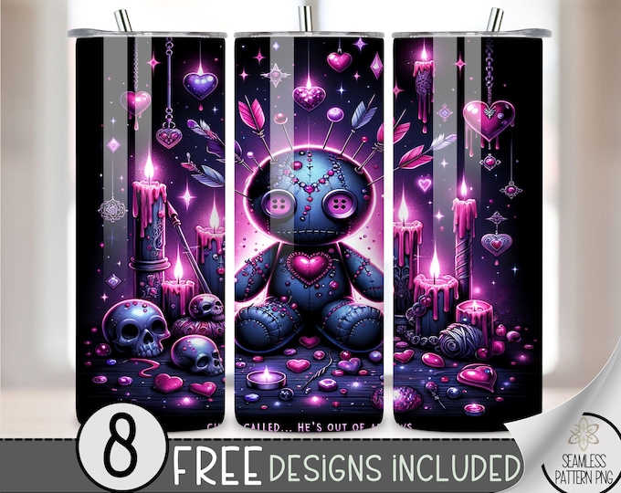 Dark Valentine Voodoo Doll Tumbler Wrap, Vday 20oz Sublimation PNG, Gothic Cupid, Broken Heart, Gothic Valentine's Day Sublimation Design