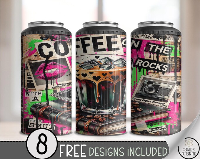 Coffee On the Rocks 4-in-1 Can Cooler Wrap PNG, Funny Smut Romance Book Sublimation Design, Strong Coffee Quote 16 oz Tumbler Wrap A279