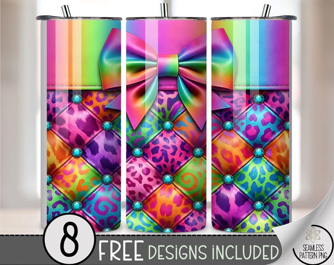 Rainbow Coquette PNG 20 oz Tumbler Wrap, Leopard Sublimation Design, Digital Download, B980