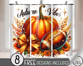 Autumn Vibes 20 oz Tumbler Wrap, Festive Pumpkin & Football Design, Cozy Fall Aesthetic, Perfect for Sports Fans, 20oz Wrap Style File, A428