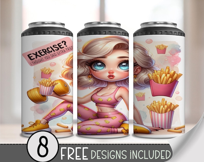 Motivational Gym 4 in 1 Can Cooler Wrap, Exercise 4in1 Tumbler PNG, Fitness 16 Oz Can Cooler Sublimation Design, Workout Hard Can File, A224
