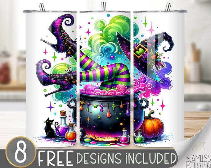 Witch Tumbler Wrap Png, Halloween Sublimation Design, 20Oz Tumbler Wrap, Magical Tumbler Art, Witch 20Oz Skinny Tumbler Digital Download