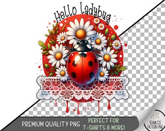 Coccinella PNG, disegni nautici per sublimazione, estetica estiva con pizzo PNG, coccinella PNG, download digitale immediato, coccinella floreale boho A206