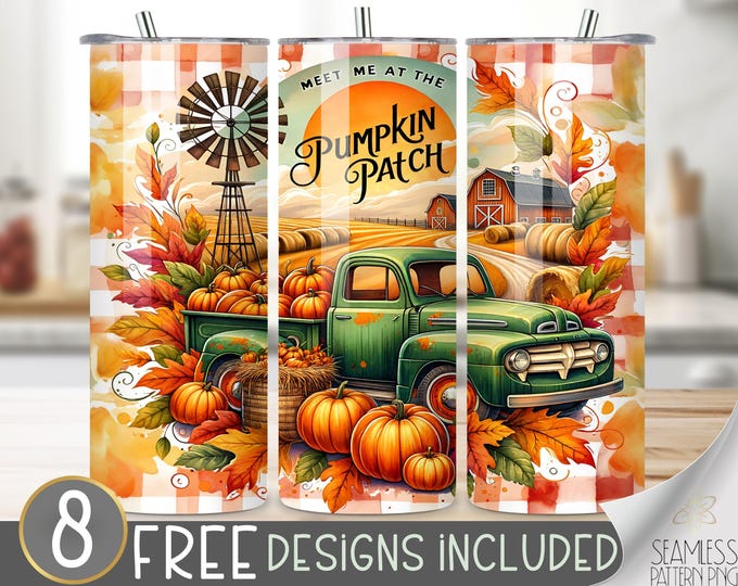Pumpkin Tumbler Wrap, 20 Oz Fall Tumbler Wrap, Pumpkin Tumbler Sublimation, Retro Autumn Tumbler Png, Pumpkin Patch Tumbler Wrap