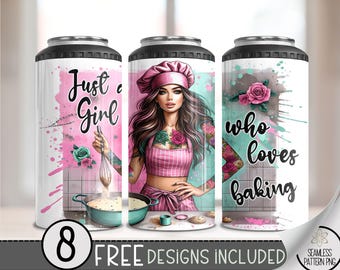 Just A Girl Who Loves Baking 4in1 Can Cooler Wrap, Cookie 16oz Stubby Can Design, Baker 4 in 1 Tumbler Png, Dessert Hard Can Wrap, A35