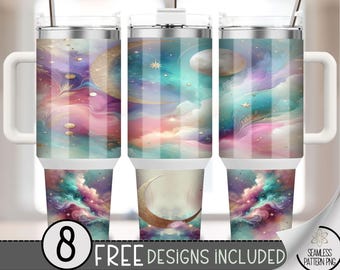 Moon 40oz Tumbler Wrap, Celestial Tumbler Sublimation Design,Boho Starry Galaxy 40oz Quencher Tumbler Wrap PNG,Stars & Sky Quencher Wrap, A6