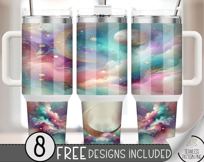 Moon 40oz Tumbler Wrap, Celestial Tumbler Sublimation Design,Boho Starry Galaxy 40oz Quencher Tumbler Wrap PNG,Stars & Sky Quencher Wrap, A6