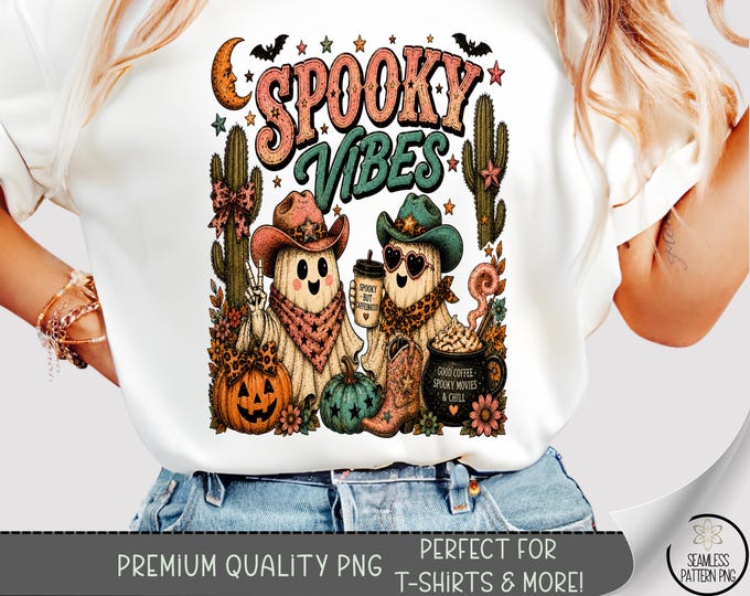 Spooky Western Ghost T-shirt PNG Sublimation Design, Digital Download, B10400