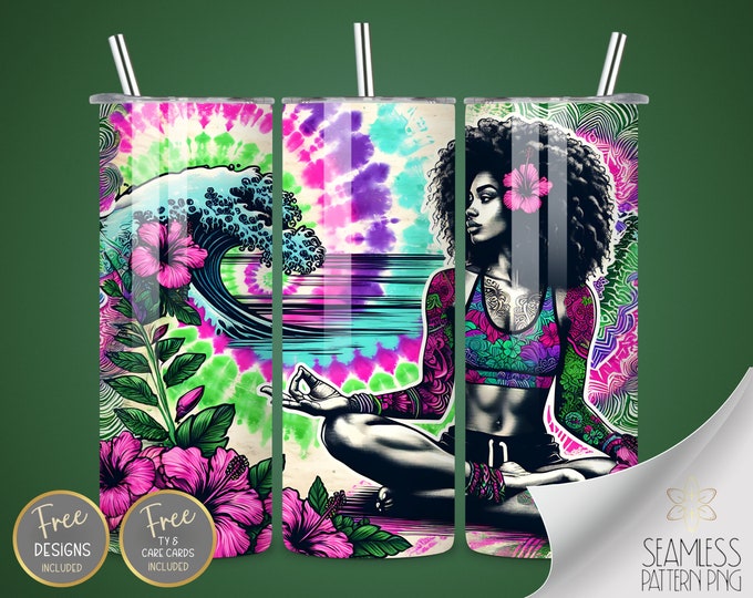Black Woman Tumbler, Black Girl Sublimation Files, Hibiscus Mandala Tumbler, Meditation Wrap, 20oz Straight Tumbler Wrap, Instant Download