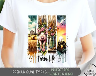 Farm Life T-Shirt Design, Pig Southern PNG, Sunset Tractor Sweatshirt PNG, Watercolor Farm Art, Sublimation Designs for Shirts,Splatter A160