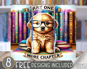 Puppy Book Lover Tumbler Wrap, Old Books PNG,Tumbler Wrap For Reader,Library Gifts 20oz Tumbler Sublimation Design,Book Tumbler Wrap PNG
