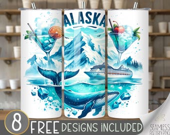 Alaska Cruise Ship Tumbler Wrap, Cruise and Cocktail 20oz Skinny Sublimation, Alaskan Cruise Tumbler Design, Cruise Sublimation Design