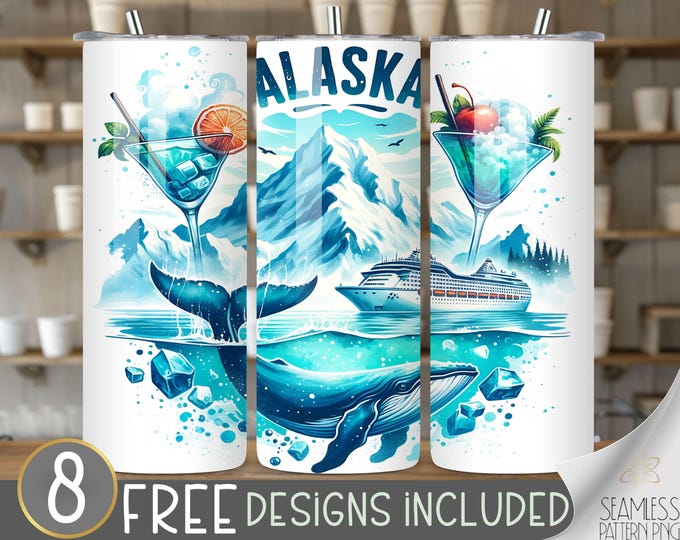 Alaska Cruise Ship Tumbler Wrap, Cruise and Cocktail 20oz Skinny Sublimation, Alaskan Cruise Tumbler Design, Cruise Sublimation Design