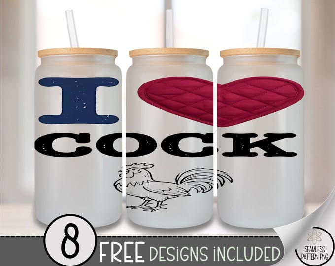 Funny Chicken Glass Can Wrap, Humorous Rooster 16 oz PNG, Digital Download, B884