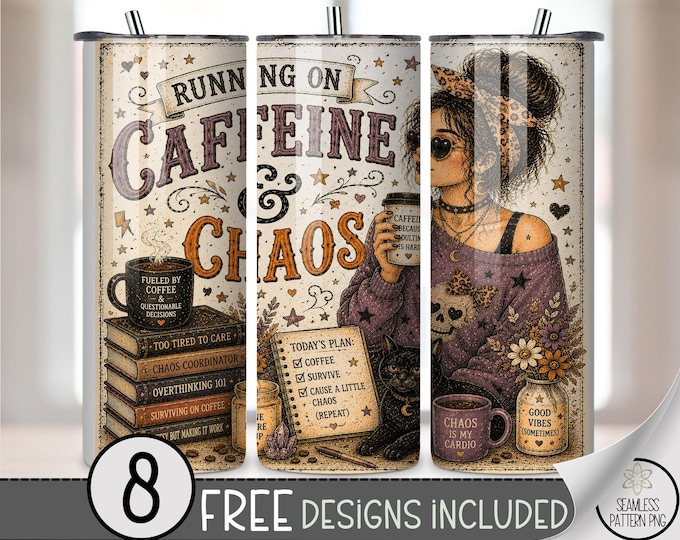 Witch Caffeine Chaos 20 oz Tumbler Wrap, Spooky Sublimation Design, Digital Download, B10371