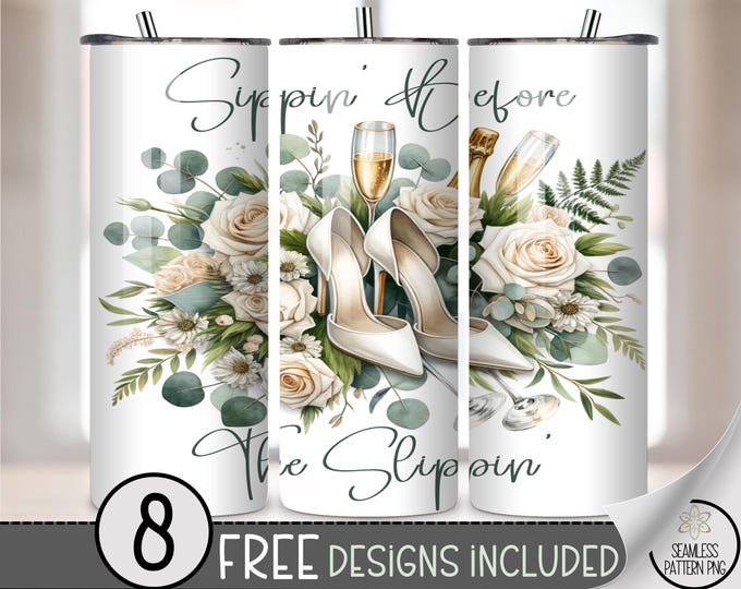 Wedding Wine PNG, Funny Sippin 20 oz Tumbler Wrap With Floral Design, Elegant Digital Download, B628