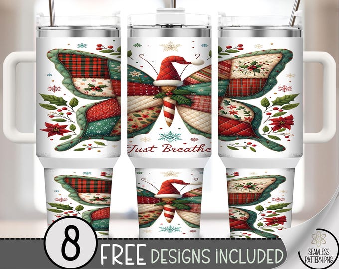 Christmas Butterfly 40 oz tumbler wrap: Festive Sublimation Design, Cozy PNG Files, Rustic 40oz Tumbler Design, Holiday Art A489