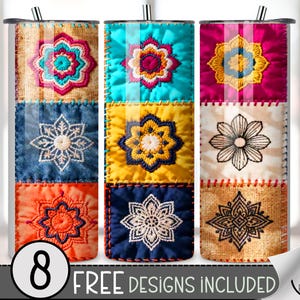 Patchwork Mandala 20 Oz Tumbler Wrap, Colorful Boho Chic Design 20ozTumblers, Faux Patchwork PNG File, B857