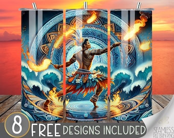 Polynesian Tumbler Wrap, Hawaiian Tumbler Design, Tiki Time Tumbler File, Fire Dancer Tumbler Sublimation Design, Tropical Island Tumbler