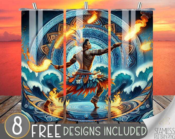 Polynesian Tumbler Wrap, Hawaiian Tumbler Design, Tiki Time Tumbler File, Fire Dancer Tumbler Sublimation Design, Tropical Island Tumbler