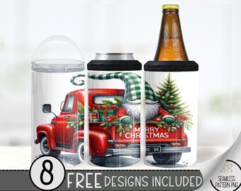 Christmas Gnome 4in1 Can Cooler Wrap,Winter Sublimation Design,Xmas 16 Oz Slim,Merry Christmas 4 in 1 Tumbler Png,Christmas 16 Oz Can Cooler