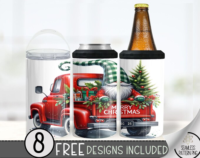 Christmas Gnome 4in1 Can Cooler Wrap,Winter Sublimation Design,Xmas 16 Oz Slim,Merry Christmas 4 in 1 Tumbler Png,Christmas 16 Oz Can Cooler